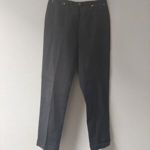Lauren by Lauren Black Pants Size 10‎ Front Zip Pockets Fold Hems